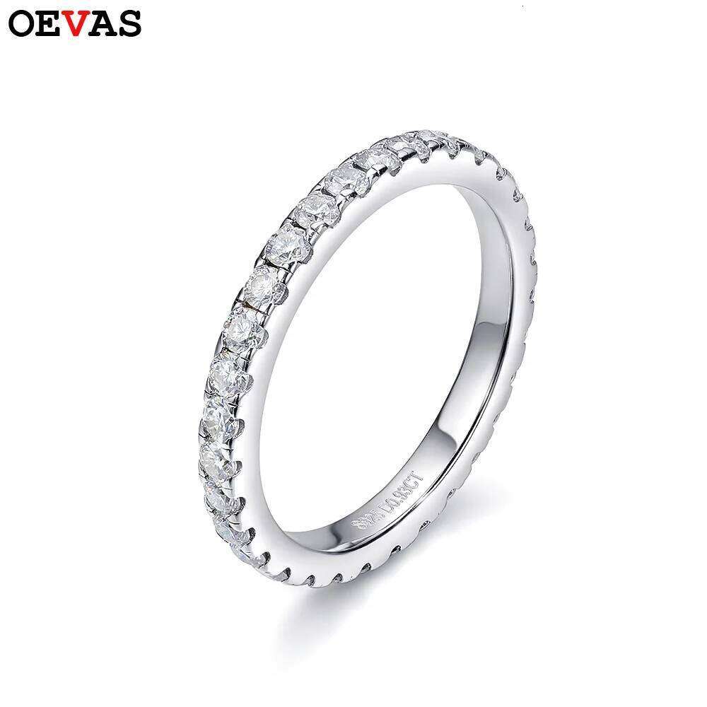 OEVAS 100% 925 Sterling Silver Sparkling 1 Row Full 2mm Moissanite Diamond Rings For Women Engagement Party Fine Jewelry Gifts XJ260130