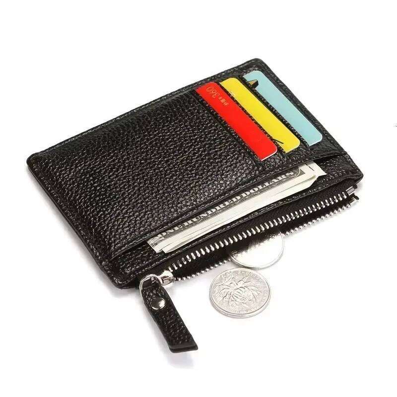 Mini Zipper Card Bag ID Bank Wallet Credit Organizer Portable Small Slim Ultra-thin Short Purse for Men Black Z260130