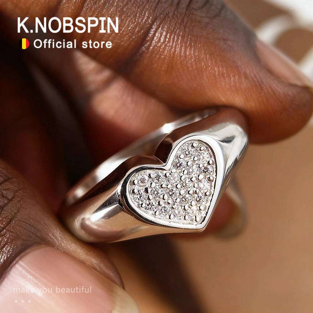 KNOBSPIN D VVS1 Heart Moissanite Engagement Ring 925 Sterling Silver Plated 18k White Gold Diamond Rings for Women Brithday Gift XJ260130