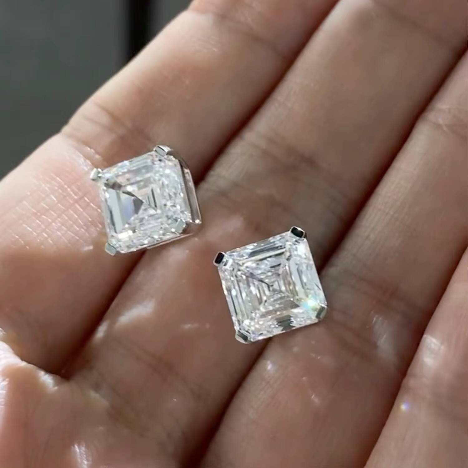 Custom 14K 18K Oem Competitive Price Screw Back Cvd Asscher Cut Lab Grown Diamond Stud Earring for Women