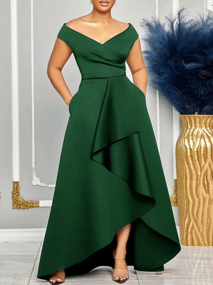 Off Shoulder Evening Dress Women Solid Maxi Long Dresses With Sleeves Wedding Bridesmaid Elegant Party Woman 260127