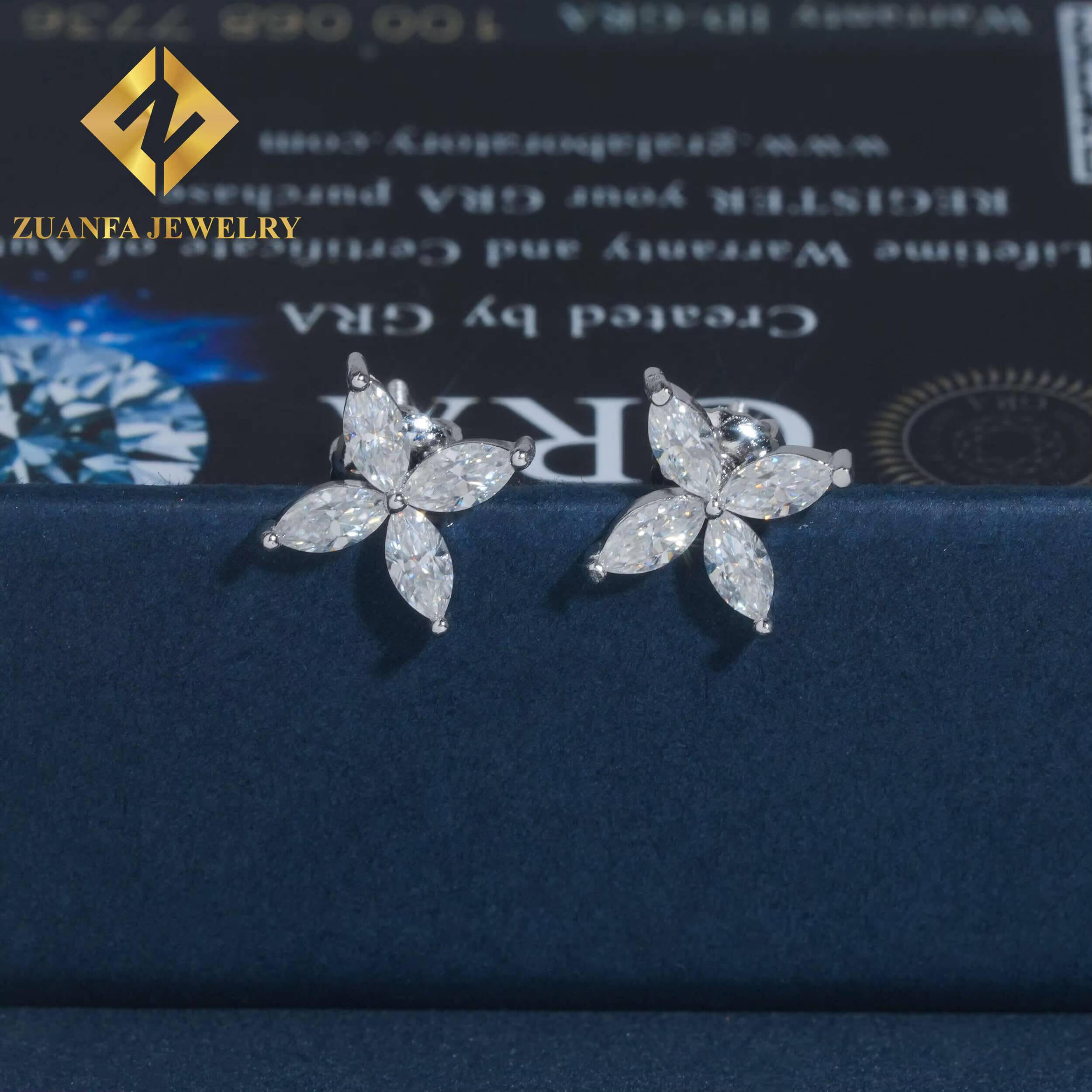 Luxury Moissanite Stud Earrings GRA Certified 925Sterling Silver Ear Stud Fashion Jewelry Flower Diamond Earrings