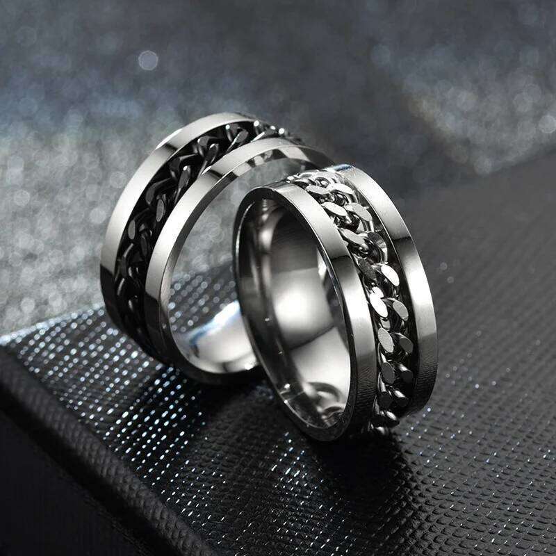 Spinning Anxiety Rings Free Shipping Items For Men Titanium Steel Rotatable Chain Fidget Joint Ring Jewelry Anillos De Hombres XJ260130