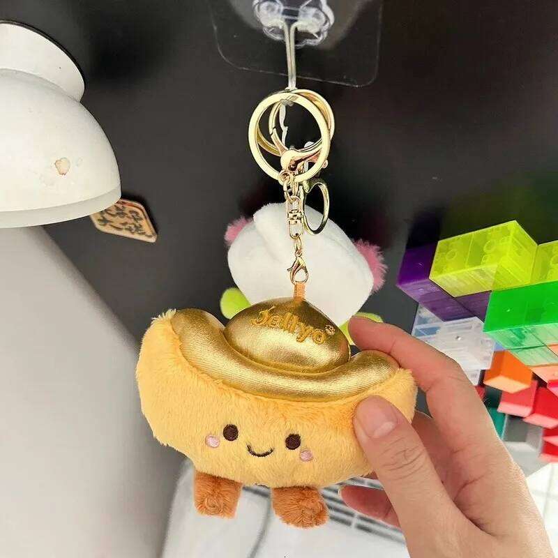 Bag Accessories Super Cute Original Cartoon Gold Ingot Plush Toy Soft Keychain Bag Pendant Charm Lucky Surprise Gift For Good Luck Seekers