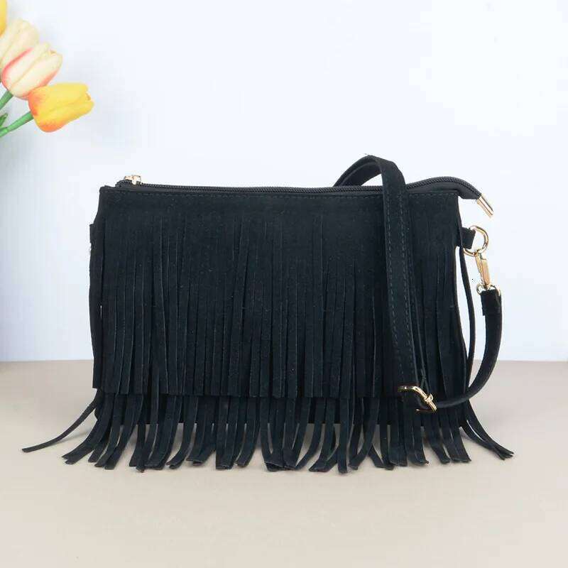 Vintage Tassel Crossbody Bags, Women's Versatile Shoulder Bag, Boho Style Fringe Square Purse, Ladies Handbags For Gift