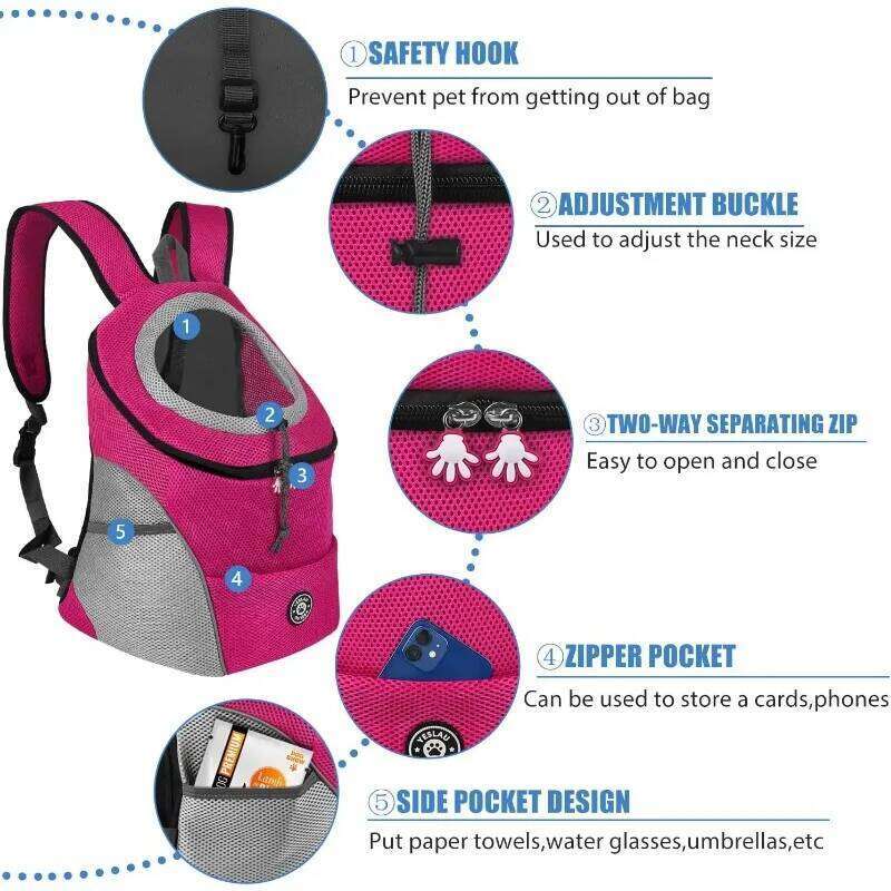 New Dog Pet Backpack Carrier Travel Bag Front Pack Breathable Adjustable with Safety Reflective Strips for Hiking Outdoor Cats 26H0130