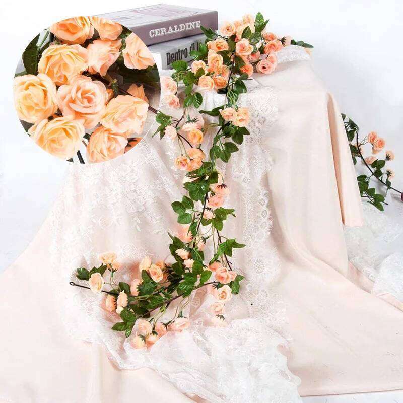 16FT Fake String Plants Artificial Rose Vine Flowers for Wedding Home Party Garden Craft Art Decor White Pink Y260130