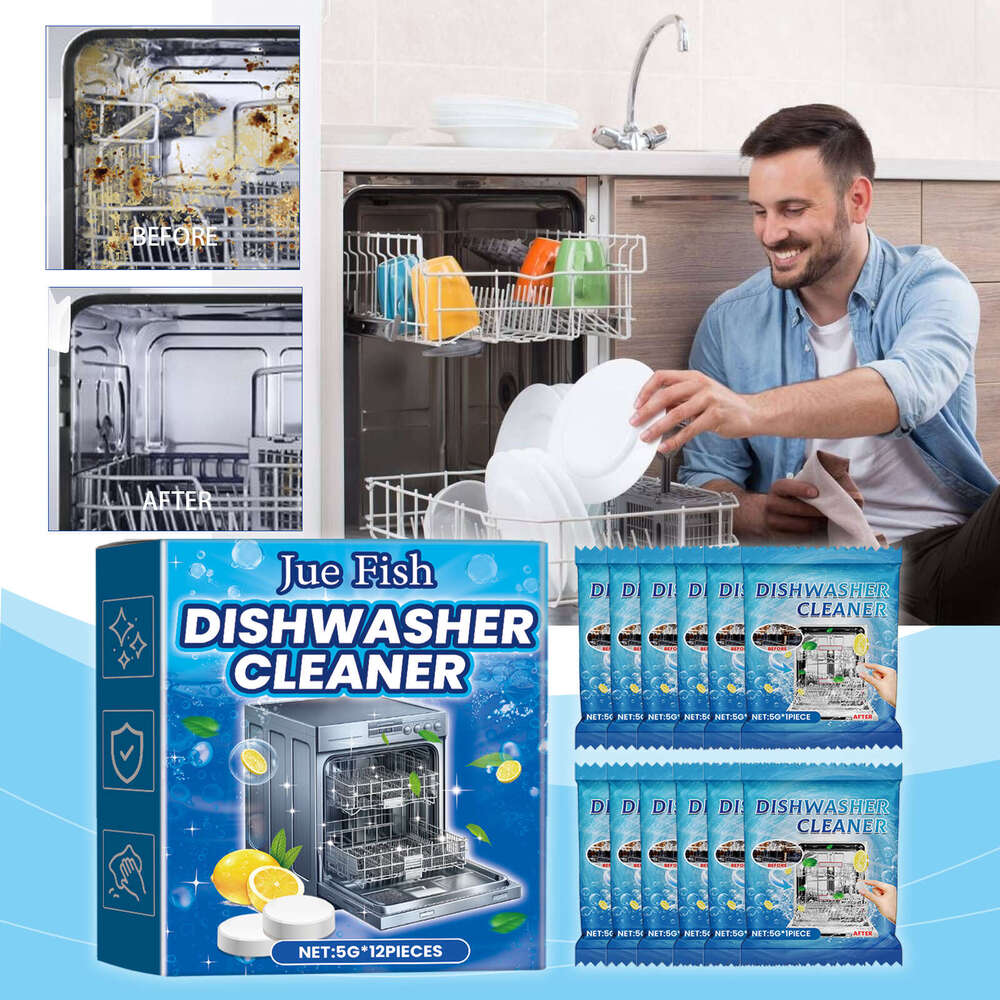 Jue-Fish Dishwasher Cleaning Effervescent Tablets Kitchenware Stain Removal Heavy Grease Stains Tableware Cleaner Dishwashing Detergent S260130