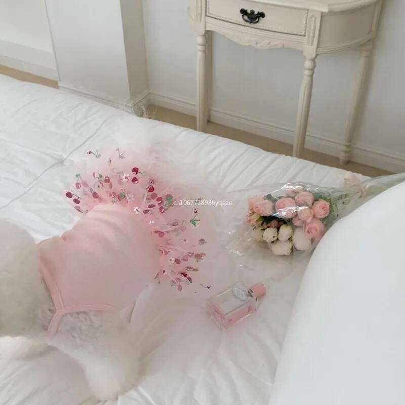 Cute Pets Dress Cherry Strawberry Print Clothes Suspender Skirt Chihuahua French Bulldog Cat Clothing Girls Dog Costume H260129