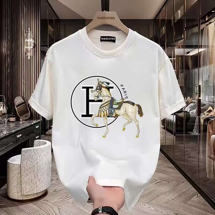 War Horse Short Sleeve T-Shirt Men Summer New Loose Fashion Trend Letter Crew Neck Sports Casual Cotton Top