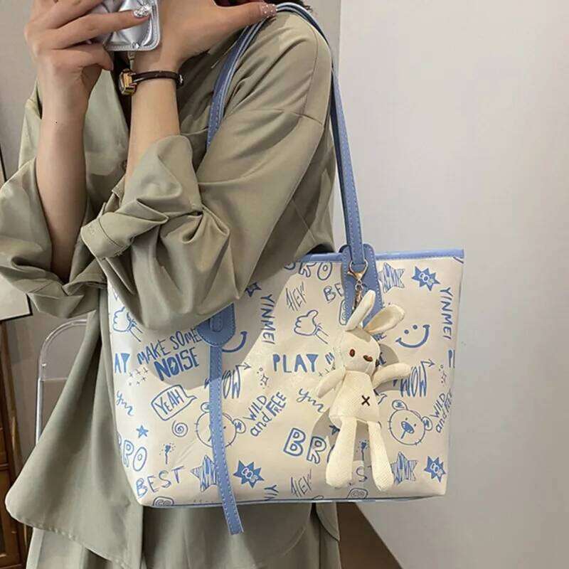 Womens New Cute Cartoon Print Single-shoulder Spring Summer Versatile And Trendy Tote Bag White Color Simple Fashion Z260130