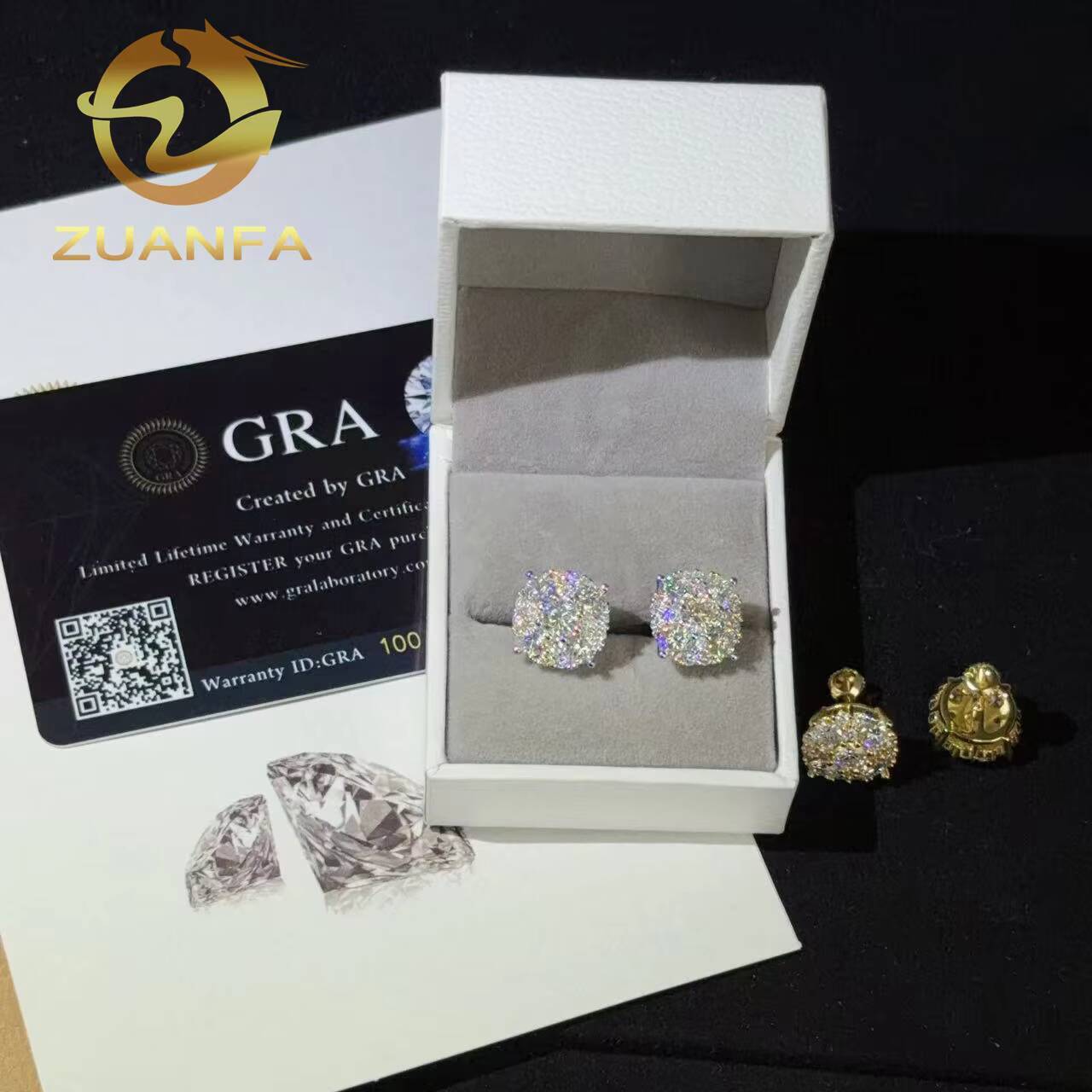 Wholesale Price 12mm Cluster Round Cut Moissanite Earrings Screw Back 925 Silver Hip Hop Earrings Cluster Earrings Men