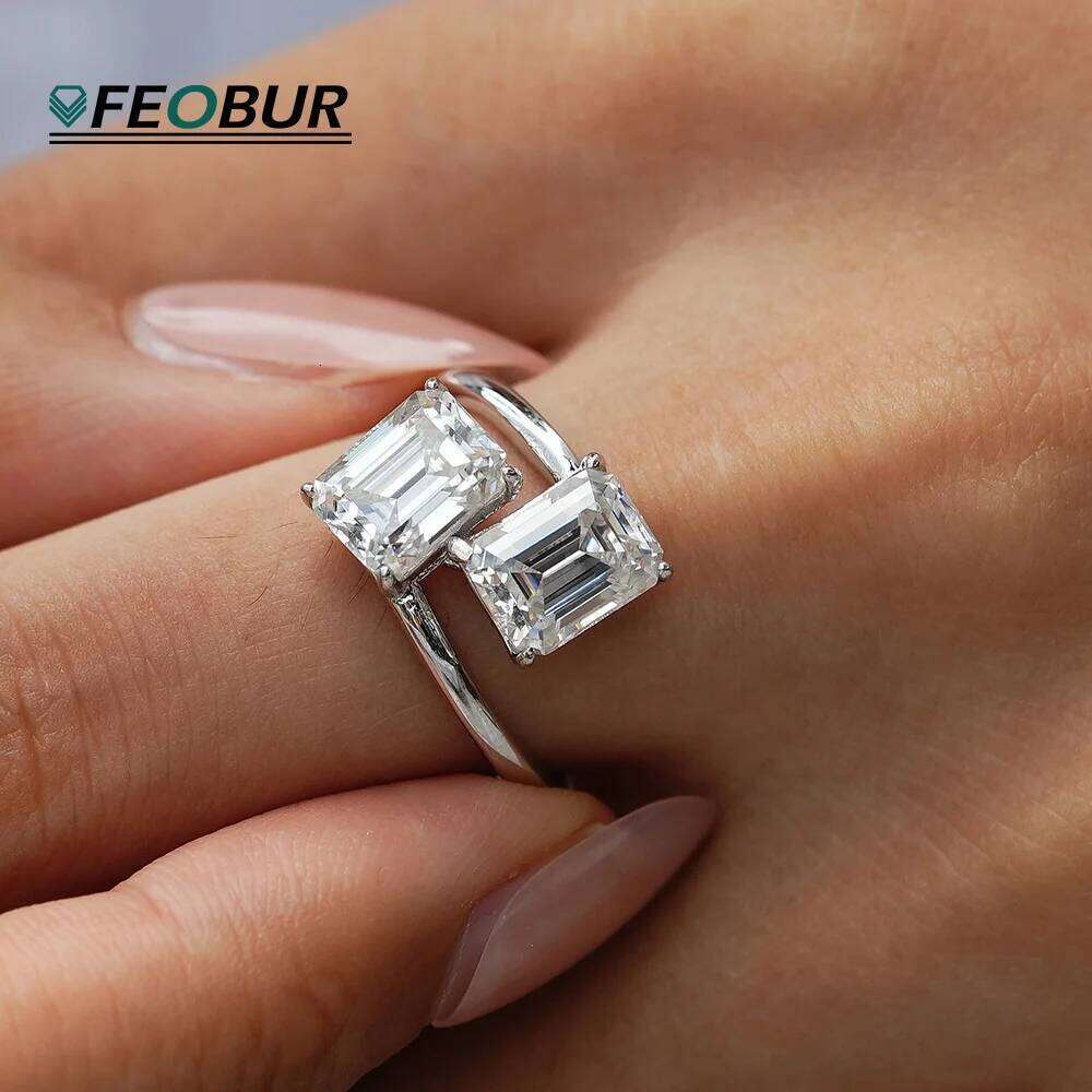4CTTW Emerald Cut Moissanite Ring for Women 925 Sterling Silver Baguette Two Stone Engagement Wedding Band with Certificate XJ260130