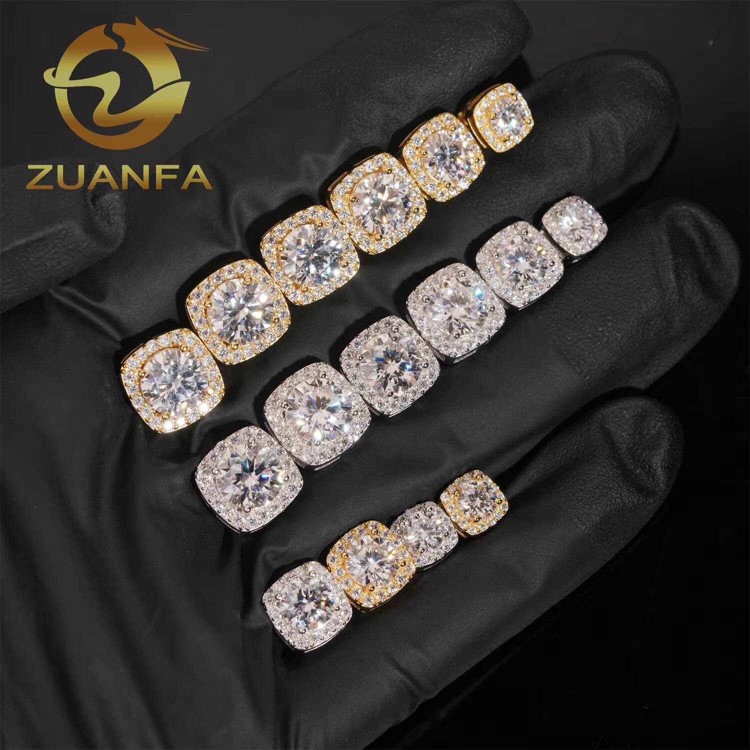 Wholesale Price Iced Out Halo Moissanite Diamond Earrings Screw Back Stud Earrings 925 Silver Hip Hop Earrings