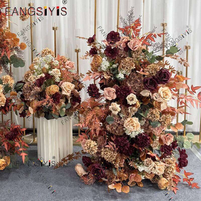 vintage brown Floral Wedding Artificial Row Arrangement Road Lead Flower Ball Auditorium Marriage Backdrop Wall Decoratio W260130
