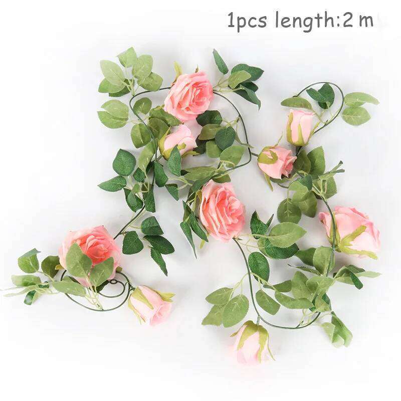 2/4m Pink Artificial Floral Fake Rose Vine Hanging Flower String Garland for Wedding Baby Shower Event Party Supplies Y260130