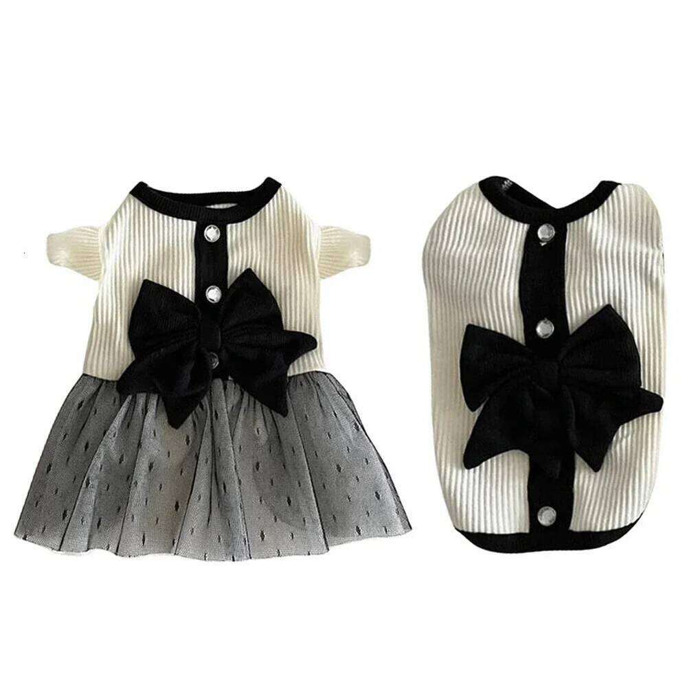 Dress for Small Dogs Luxury Summer Puppy Clothes Bow Lace Skirt Black White T Shirt Girls Dog Costume Chihuahua Vest H260129