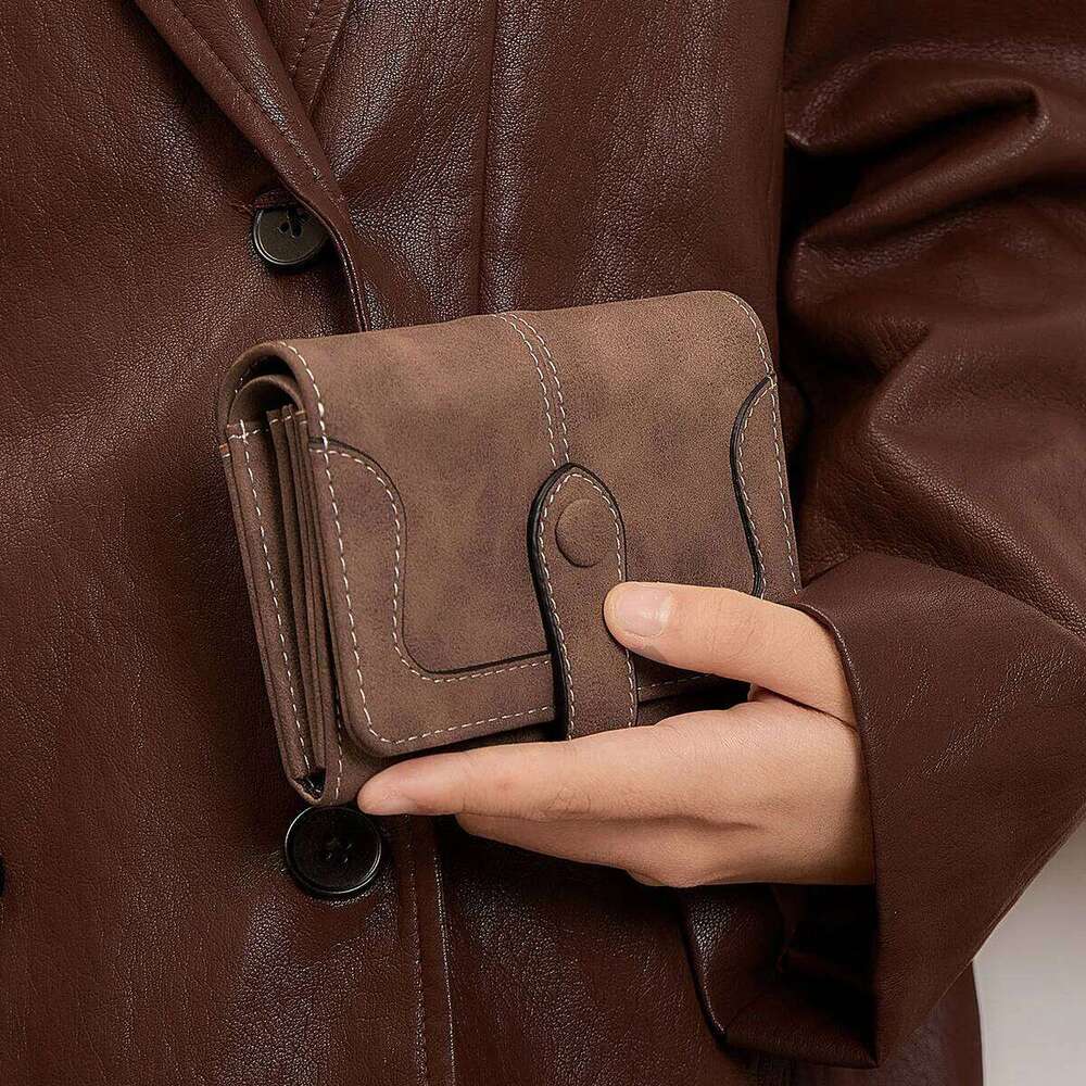 Vintage Compact women's Bifold short Wallet with Snap Closure, Multi-Card Slots,Coin Purse&ID Window LargeCapacity Zipper Clutch Z260130