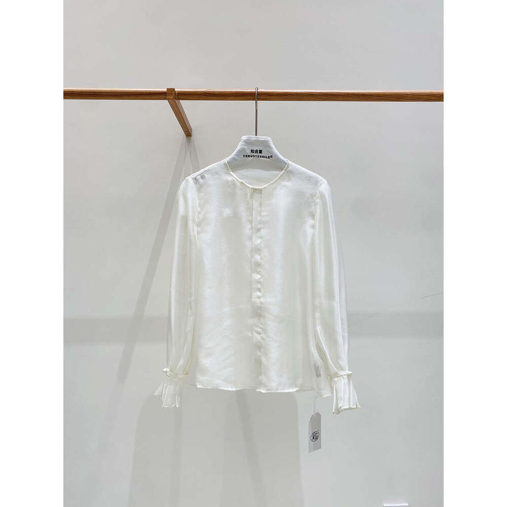 Zhihetang New Chinese Light National Style Soft Gauze Round Neck Long Sleeve Women's Autumn High-End Versatile Top LEEGO LENS