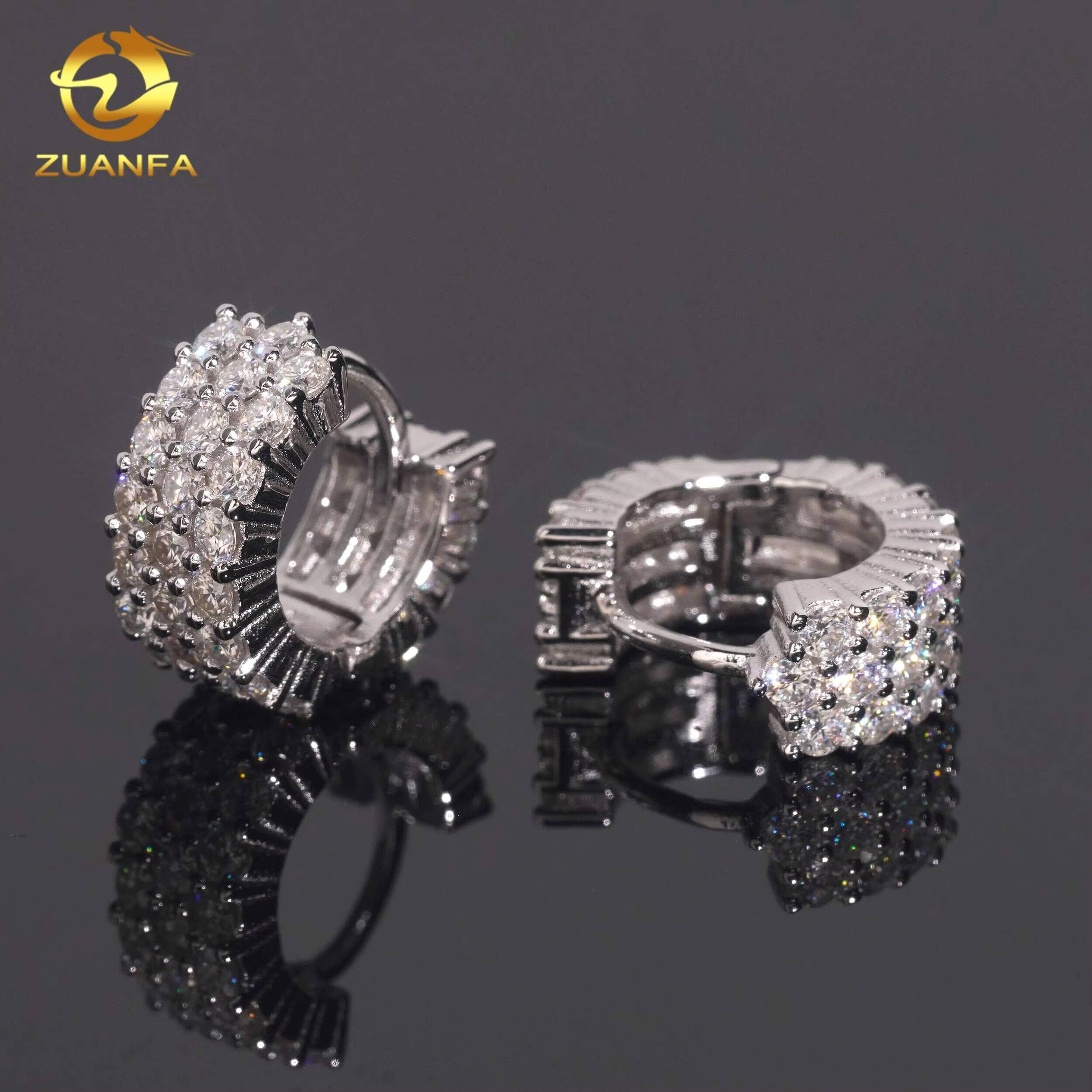 Wholesale Price D VVS Men Moissanite Earrings 3 Row Hoop 925 Silver Hip Hop Earrings Pass Diamond Tester