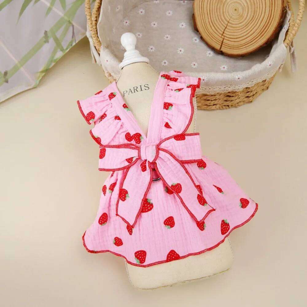 New Strawberry Print Dress Bow Sweet Summer Puppy Skirt Chihuahua Clothing Cool Dog Clothes Pet Supplies H260129