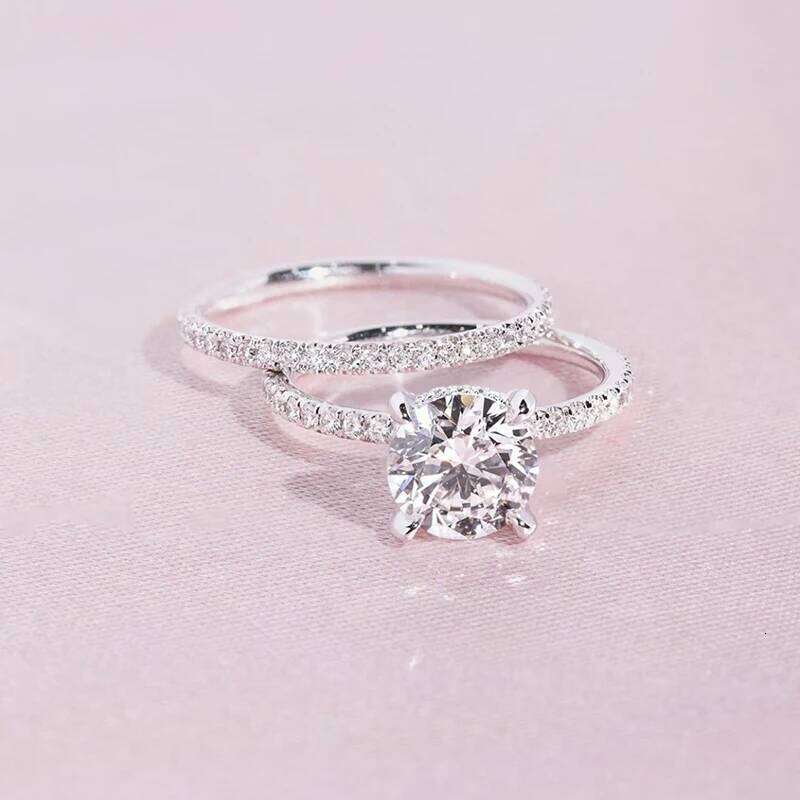 Huitan Bling Round Cubic Zircon 2Pcs/Set for Women Simple Fashion Double Stackable Rings Wedding Bands Party Jewelry XJ260130