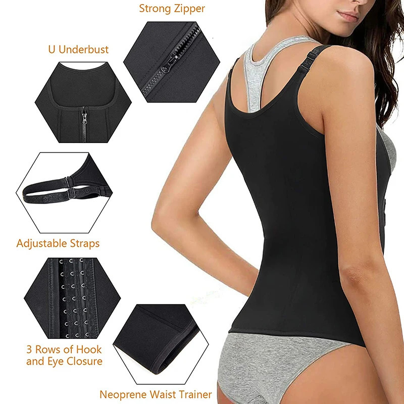 Women Waist Trainer Corset Zipper Vest Body Shaper Cincher Shapewear Slimming Belt Sports Girdle Neoprene Sauna Tank Top 260130