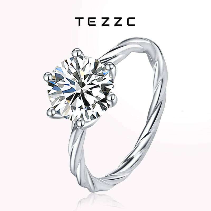 Tezzc 1CT 6.5mm Moissanite Rings for Women Solitaire Engagement Promise Bands Diamond Top-quality S925 Sterling Silver Jewelry XJ260130
