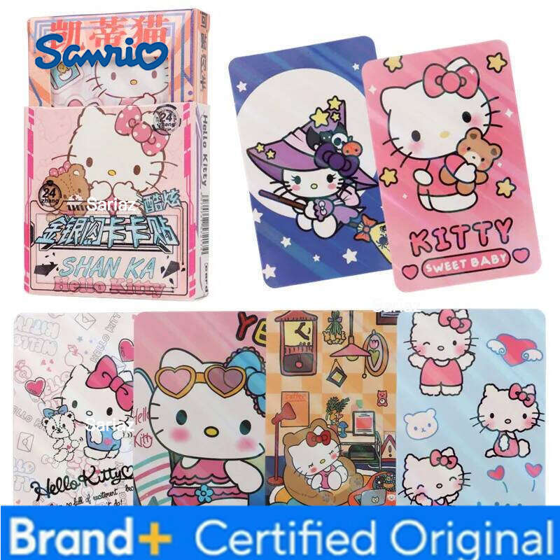 Sanrio 24Pcs/Box Cards Kawaii Melody Hello Kitty Kuromi KT cat Anime Collection Card children Birthday gift H260130
