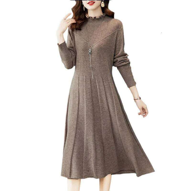 Autumn Winter Women Knitted Sweater 2025new Solid Long Pullover Loose Over Knee Elegant Ladies Knitwear Bottom Dress XJ260130