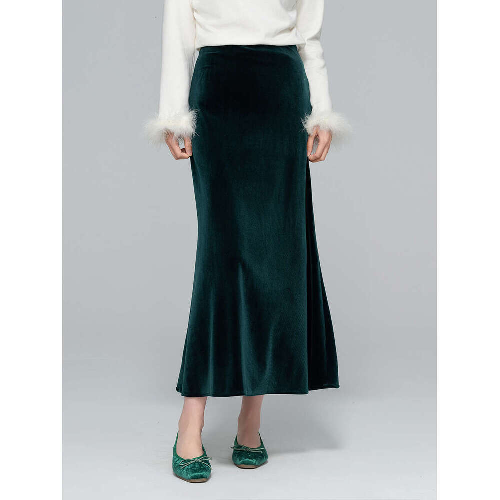 Zhihetang Autumn New High Waist Mermaid Half Women Slimming National Style Velvet A-Line Long Skirt LEEGO LENS