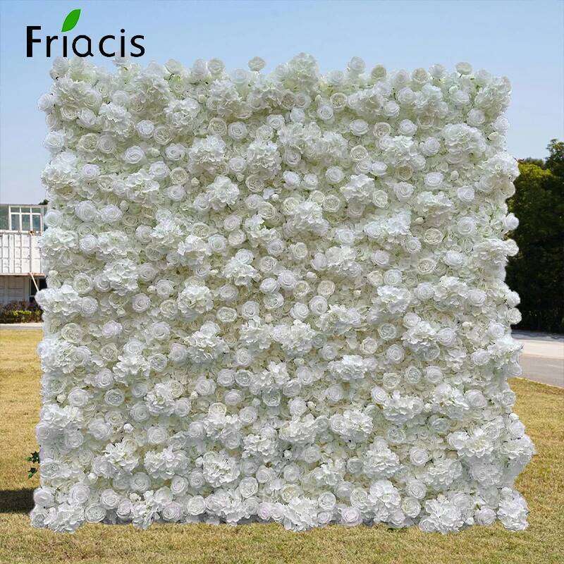 White X 8ft Backdrop For Wedding Decor Party Floral 5D Roll Up Hanging Ivory Rose Artificial Silk Pink Flower Wall W260130