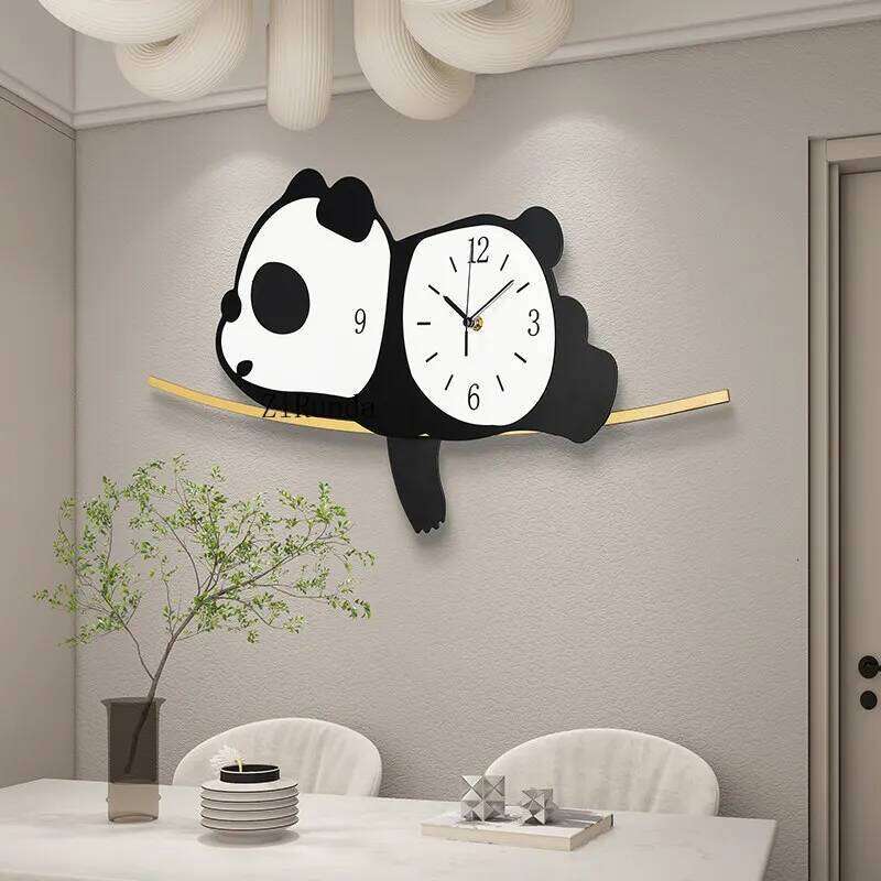 Panda living dining room background wall cartoon cute simple creative no punch clock W260130