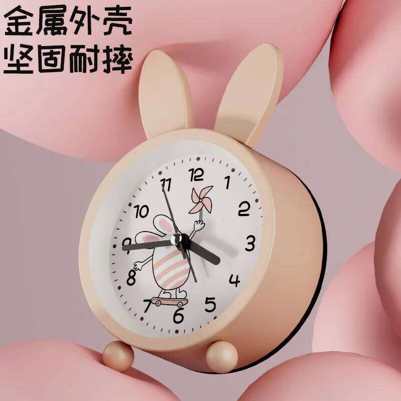 Korean Cute Cartoon Rabbit Ear Creative Metal Alarm Watch Children's Wake-up Clock Bedroom Quiet Bedside Ornaments W260130