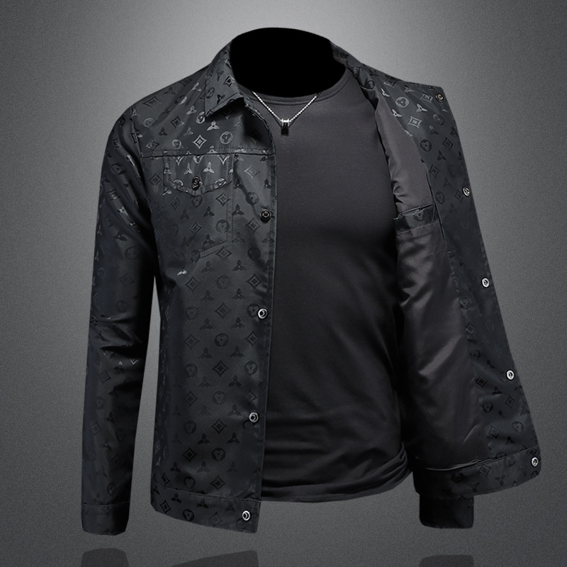 2026 Spring and Autumn New Printed Collar Jacket Men's Fashion Trend Slim Fit Versatile Casual Coat Black Khaki Size M-5XL