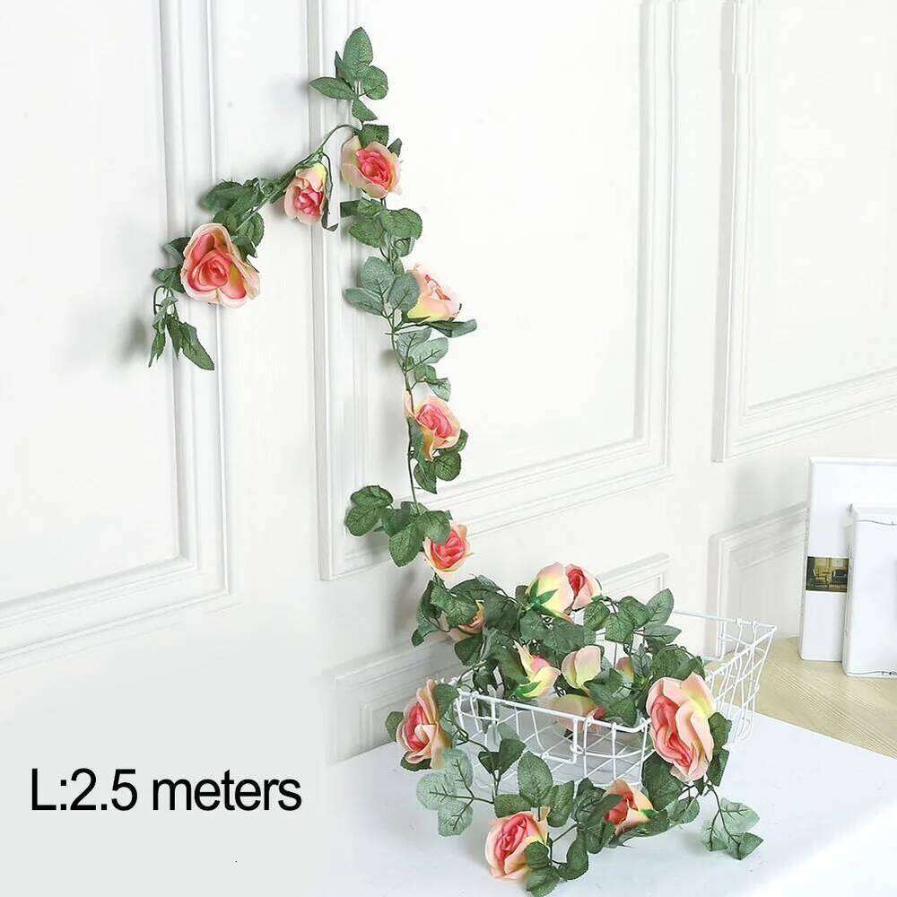 2.5m 45 Flowers Silk Rose Leaf Garland DIY Fake Plants Vine For Home Living Room Wedding Garden Arch Decoration Y260130
