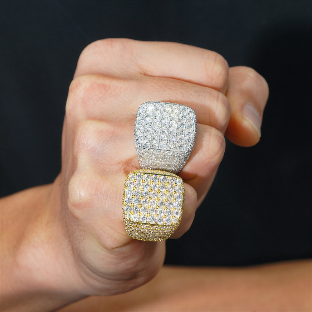 High Quality Luxury Hip Hop Trendy Jewelry Square 925 Sterling Silver Full Iced Out Diamond Mossanite Moissanite Ring for Men