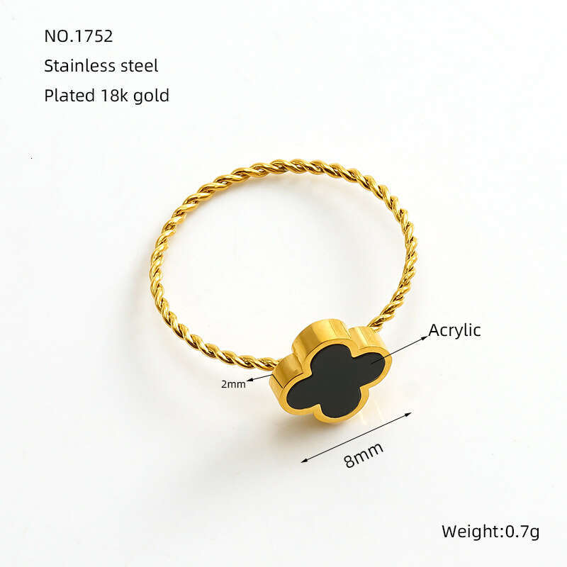 Cross-Border New Ins Style Four-Leaf Clover High-End Non-Fading Fashion Simple European and American 18k Titanium Steel Ring for Women