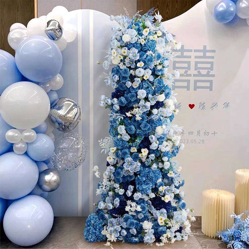 Luxury Royal Blue Wedding Backdrop Floral Arrangement Rose Hydrangea Orchid Floor Flower Ball Banquet Party Event Window Display Y260130