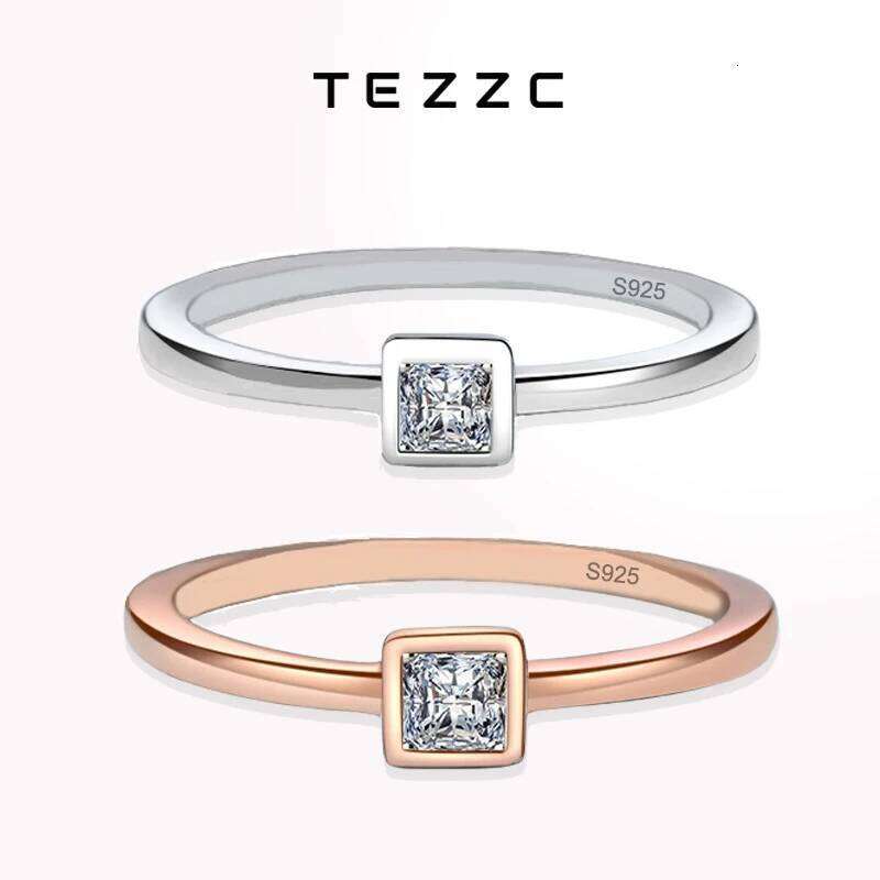 Tezzc Moissanite Lab Ring For Women 925 Sterling Silver with White Champagne Gold Plated Pass Diamond Test Rings Jewelry XJ260130