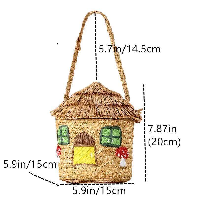 Straw Woven Handbags Cute Cartoon Women S Thatched Cottage Scarecrow Handmade Shoulder Bag Beach Versatile Niche Design