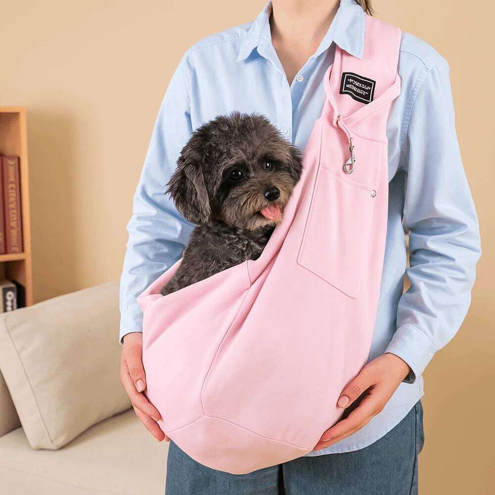 Polyester Shoulder Bag Large Capacity Breathable Crossbody Pet Carrier with Safety Harness Comfortable 26H0130