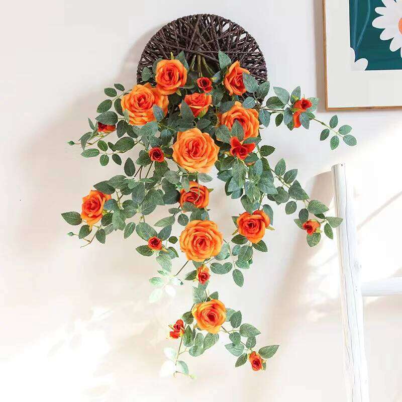 Artificial Sweetheart Roses Vine Silk Flowers Rattan wedding cafe Decorative Simulation Rose Plant Flower Vines Bar Decoration W260130
