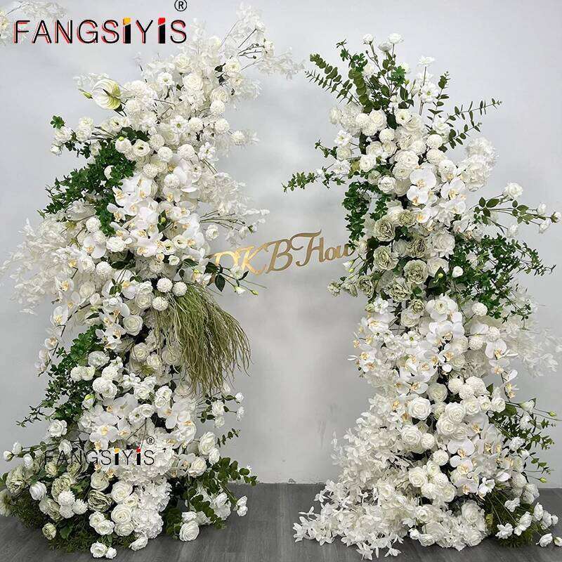 Pink White Rose Hyacinth Floral Arrangement Decor ox Horn Arch Frame Wedding Backdrop Props Banquet Party Event Stage show prop W260130