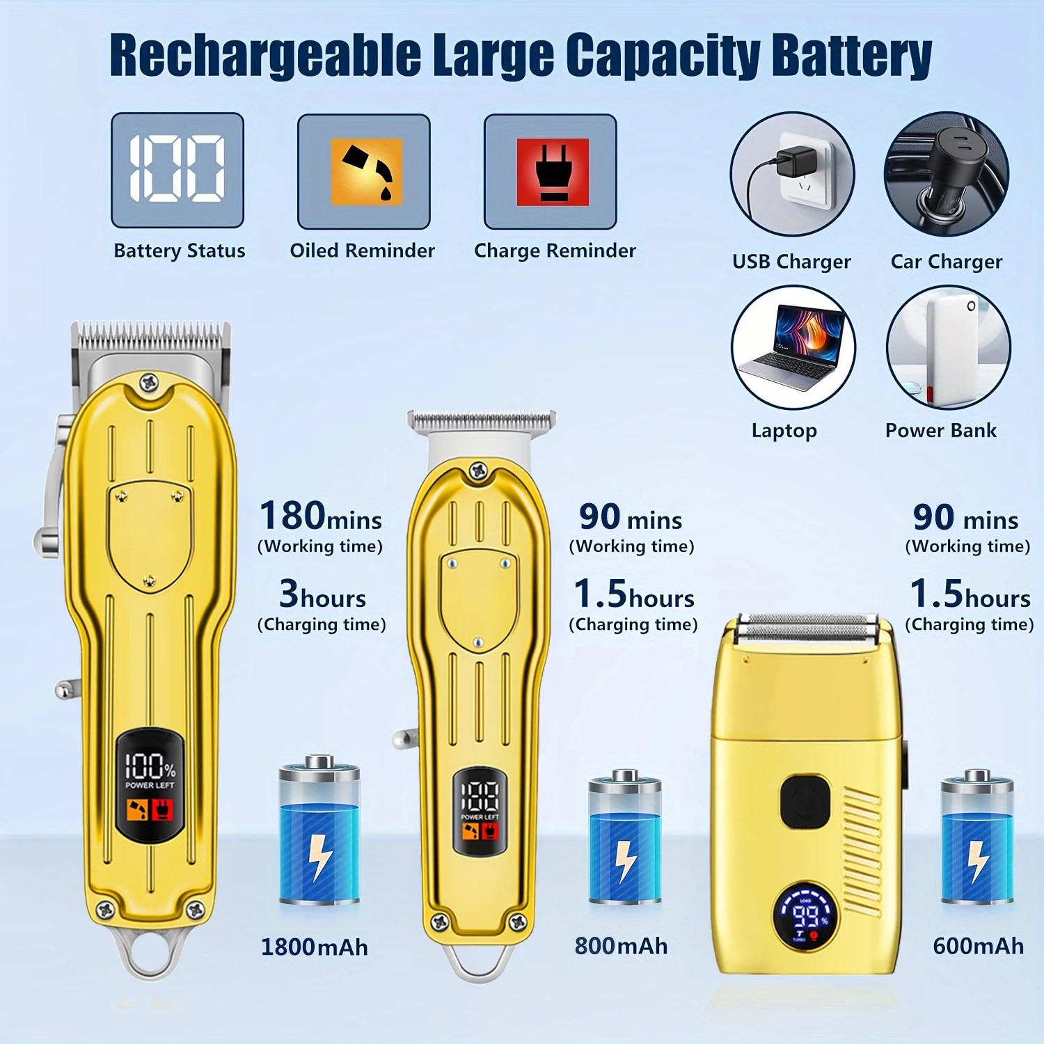 Professional Hair Clippers Electric Razor Shavers Men Rechargeable Clippers and Trimmers Beard Trimmer Barber Kit 260129