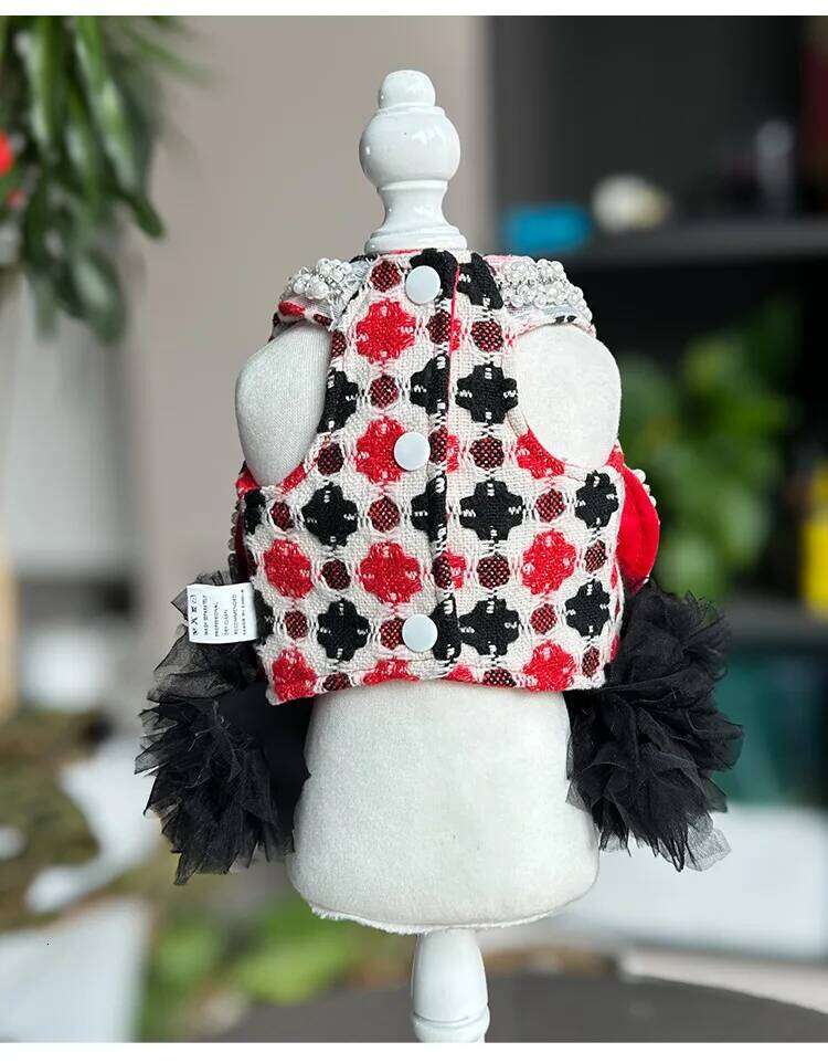 Gentry Girl-Style Pearl Bow Winter Halter Pet High-End Custom Dog Chiffon Dress H260129