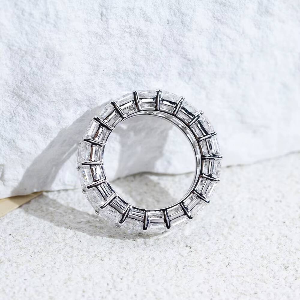 Messi Jewelry MSR-2054 Luxury 18k Gold Eternity Ring Radiant Cut Lab Grown Diamond Ring