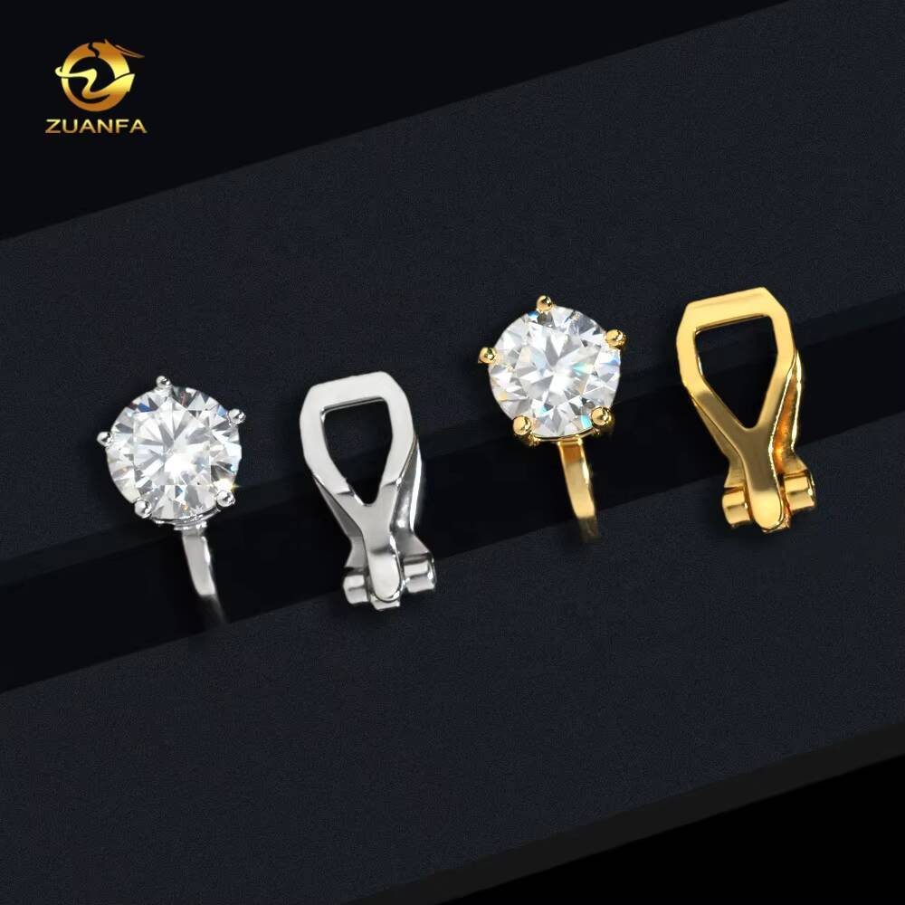 Fashion New Style 925 Sterling Silver 1ct Diamond Dangle Clip on Hip Hop Moissanite Drop Earrings for Men