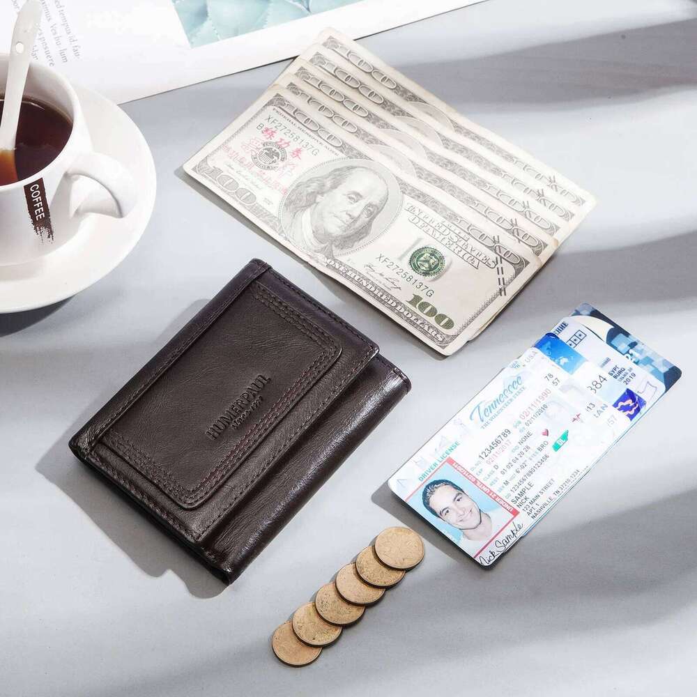 HUMERPAUL Slim Wallet for Men RFID Original Genuine Leather Trifold Cards Holder Small Luxury Male Clutch with Zipper Coin Pouch Z260130