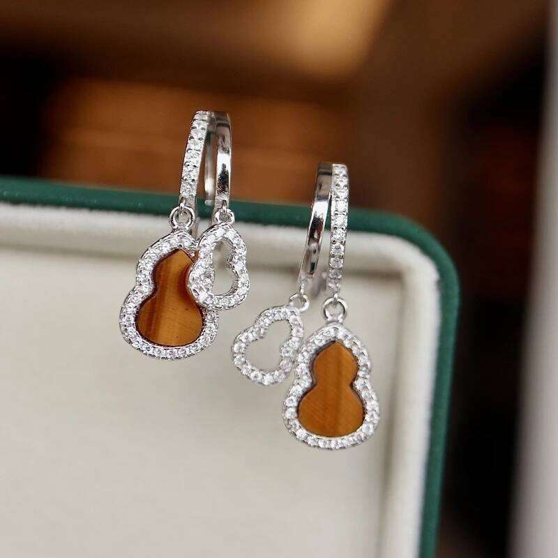 Charming Tibetan Silver Gourd Zircon Pendant Red Agate Hoop Earring for Women Fashion Jewelry High Luxury Vintage Accessories